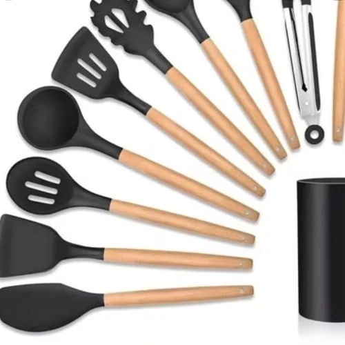 Kit de 12 utensílios de cozinha em silicone e bambu
